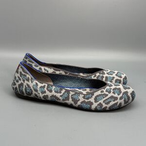 Rothy's The Flat Women's 7.5 Gray Leopard Print Ballet Flats Slip-On Comfort